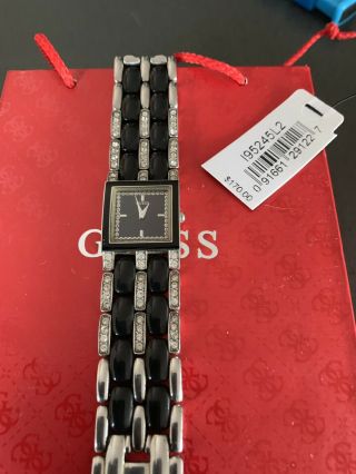 Guess Ladies Watch - Black,  Silver Tone & Cz Stones - Very Rare