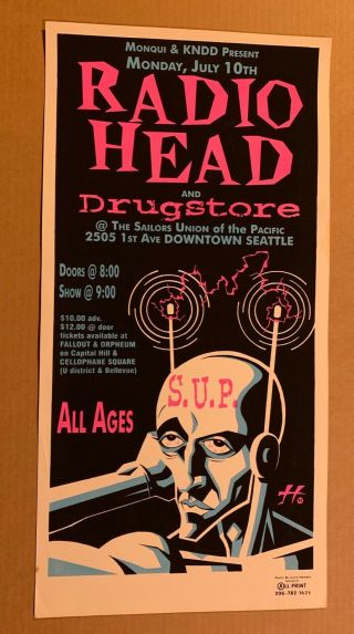 Radiohead Justin Hampton Sup 1995 Seattle Poster Rare 1st Edition Emek Jermaine