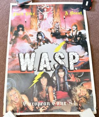 Wasp W.  A.  S.  P.  Vintage Poster - F K Like A Beast European Tour 1984 - Rare