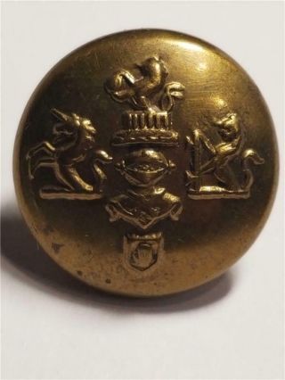Antique Vtg 5/8 " Brass Military Uniform Button Rare Triple Crown Lion Unicorn