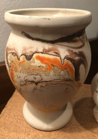 2 Rare Nemadji Pottery Vases Great Marbling Swirls American Indian USA 2