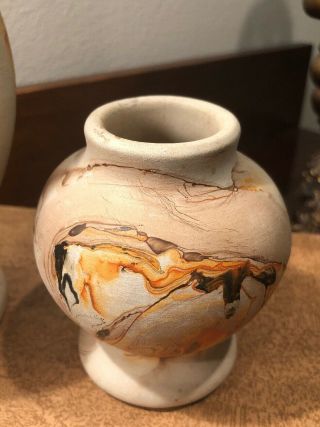 2 Rare Nemadji Pottery Vases Great Marbling Swirls American Indian USA 3