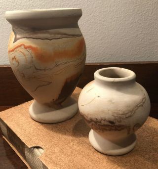 2 Rare Nemadji Pottery Vases Great Marbling Swirls American Indian USA 4