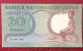 1962 Congo Rare 20 Francs (p 4) (unc)