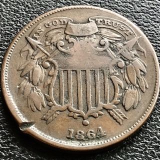 1864 Two Cent Piece 2c Small Motto Better Grade Rare 17900