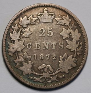 1872 H Canada 25 Cents KM 5 Silver Coin RARE 2