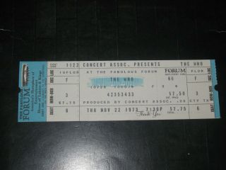 The Who And Lynyrd Skynyrd 1973 Ticket Stub Los Angeles Forum 11/22/73 Mega Rare