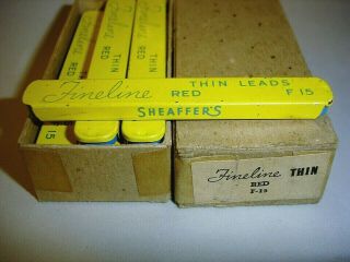Vintage Sheaffer Fineline Thin Pencil Lead Tins Full Box of 12 Tins Rare Red EX, 2