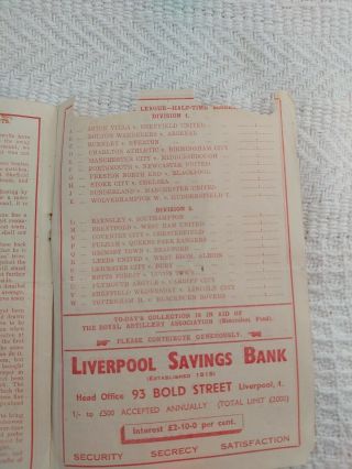 LIVERPOOL FC v Derby County October 2nd 1948 Div 1 And VERY Rare 3