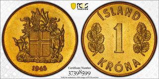 1946 Iceland Krona Pcgs Sp64 - Extremely Rare Kings Norton Proof