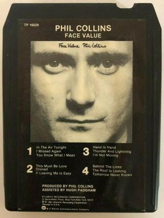 Phil Collins Face Value Rare Tp 16029 Atlantic Records 8 Track Cartridge Tape