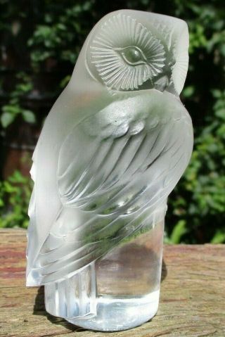 Rare Signed Lalique France Crystal Wise Owl Bird Art Glass Paperweight Figurine