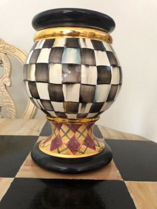 Rare Lbn Mackenzie Childs Gold And Courtly Check Large Ceramic Urn,  Vase