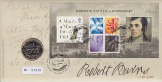 Gb Stamps First Day Cover 2009 Robert Burns & Rare Uncirculated £2 Coin