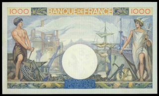 FRANCE 1000 FRANCS COMMERCE ET INDUSTRIE 1940 XF,  /AU RARE BANKNOTE NO PIN HOLES 2