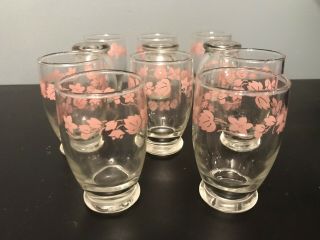 (10) Rare Vintage Pyrex Pink Gooseberry Small Juice / Shot Glasses.  Correlle