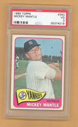 Mickey Mantle 1965 Topps Baseball Card 350 Psa Graded 3 Vg Yankees Rare
