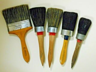 5 Rare Oversize Vintage Horsehair And Bristle Paint And Stencil Brushes