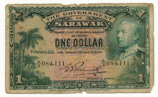 Sarawak $1 Dollar 1st Jan 1935 P.  20 Avg Collectable In Any Grade Rare Note