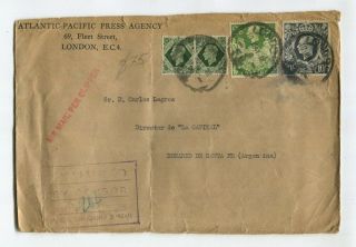 Uk To Argentina Rare Press Censor Clipper Airmail Cover Wwii Gb 18797