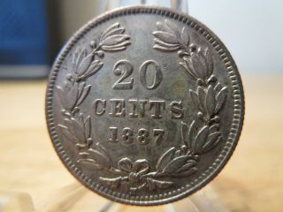 1887 - H Xf,  Silver Coin.  800 20 Cents Nicaragua Rare World Money Toned