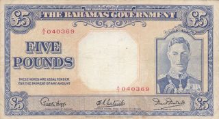 5 Pounds Fine,  Banknote From Bahamas 1936 Pick - 12b Extra Rare