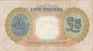 5 POUNDS FINE,  BANKNOTE FROM BAHAMAS 1936 PICK - 12b EXTRA RARE 2