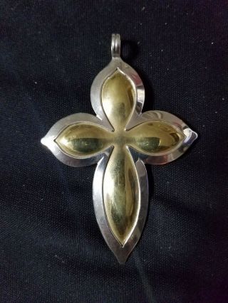 Rare James Avery Large Cross Pendant In 925 Sterling Silver And Brass