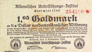1,  05 Goldmark/1/4 Dollar Fine Banknote From Germany/altona 1923 Rare