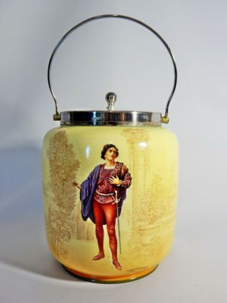 Rare Antique Art Deco Royal Doulton Romeo Biscuit Cookie Barrel Jar Shakespeare