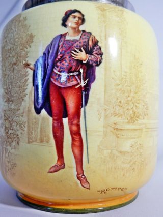 RARE Antique Art Deco Royal Doulton Romeo Biscuit Cookie Barrel Jar Shakespeare 5
