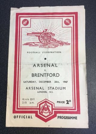 Arsenal Vs Brentford 1947 Football Programme 1940’s 40’s Rare