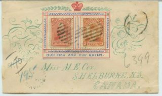 Rare Hand Illustrated Drawn Red Blue Green 1904 Newfoundland Nfld Cover Canada