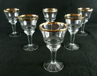 Rare Antique Baccarat Glass Set 6 X Martini Cocktail Goblet W/ Wide Gold Band