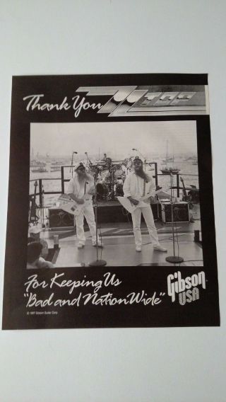 Zz Top " Bad & Nation Wide " (1987) Rare Print Promo Poster Ad