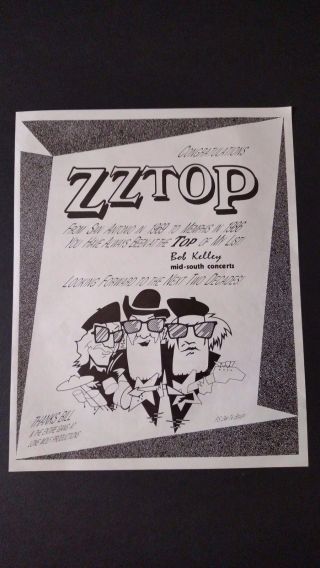 Zz Top " Congratulations " (1987) Rare Print Promo Poster Ad