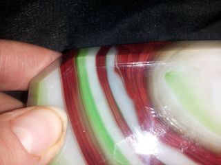 RARE Akro Agate Slag Vaseline Glass Green Adventurine Oxblood Swirl Ashtray 7