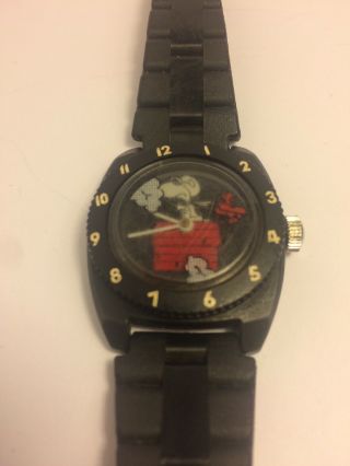 Rare Vintage 1965 Snoopy And The Red Baron Wind Up Watch Black