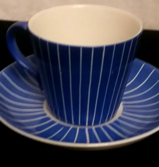 Upsala Ekeby Gefle Zenit Blue And White Zebra Cup & Saucer Sweden Rare Estate