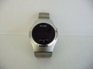 RARE Vintage Noxil red LED digital display wrist watch; Quartz; steel case 1970s 2