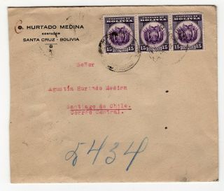 Bolivia 1934 Chaco War Censored Cover To Chile Uprated Rare