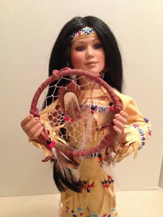 Indian Doll Dream Catcher Porcelain Danbury Beaded Faux Leather Rare