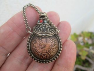 Rare Antique Tibetan Metal & Copper Plated Chatelaine Snuff / Perfume Bottle