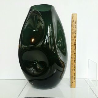 Huge Rare 1950s Blenko Art Glass 921 - L Indented Dimpled Vase 13 1/2 In
