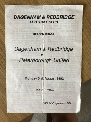Dagenham & Redbridge V Peterborough United Friendly 1992/93 Rare Programme