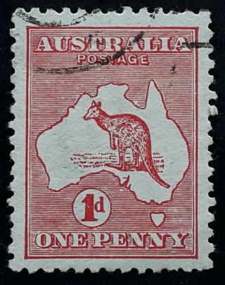 Rare 1913 - Australia 1d Red Kangaroo Stamp Variety White Flaw In Gulf