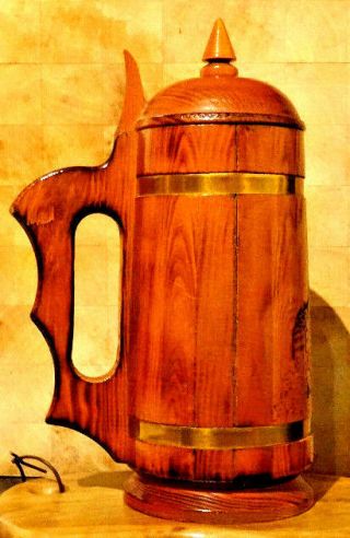 Rare Large Vintage Early German Greiz Wooden And Copper Barrel Tankard 4