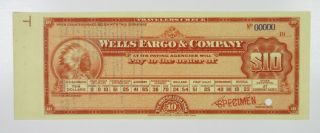 Wells Fargo & Co.  1900 - 1910 Specimen $10 Traveler 