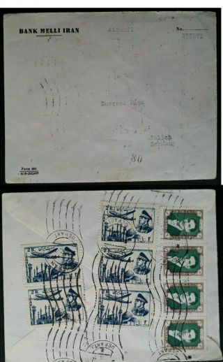 Rare 1958 P Ersia Airmail Cover Ties 9 Stamps Canc Teheran To Germany