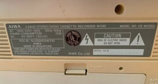 1980s Aiwa AM/FM Aux - In Radio Cassette CS - W330 Boombox Ghetto Blaster Rare 5